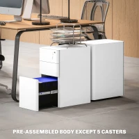 Vinsetto 3 Drawer Filing Cabinet, Lockable Steel Office Storage Cabinet with Hanging Bar for Letter, A4, Legal Files, White(m-9)