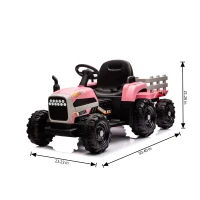 12V Battery Powered Ride-On Tractor with Trailer and 3-Speed Adjustable, Electric Toy with 2-Point Safety Belt, Bluetooth, and LED Light, Pink(m-3)