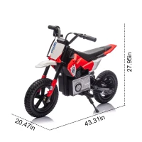 24V Kids Ride On Motorcycle with Rear Wheel Shock Absorber, 200W Powered Electric Dirt Bike with Adjustable Speed, for Ages 5-15, Red(m-3)