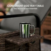 Outsunny Wicker Outdoor Recliner Chair, Reclining Lounge Chair with Adjustable Backrest, Footrest and Side Tray, Light Grey(m-7)