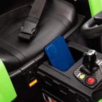 12V Ride-On Tractor with Trailer and Safety Belt, Battery Powered Electric Toy with 3-Speed, USB, MP3, LED Lights, for Kids Aged 3-6, Green(m-7)