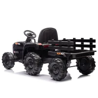 24V Remote Ride-On Tractor with Trailer, 3-Speed Adjustable, Battery Powered Electric Toy with USB, MP3, Bluetooth, LED Lights, for Kids, Black(m-14)