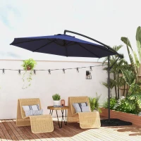 Outsunny 9.6ft Offset Patio Umbrella Garden Hanging Parasol Banana Cantilever Umbrella with Base, Crank, Navy Blue(m-10)