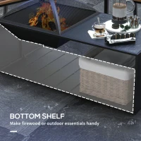 Outsunny Fire Pit Coffee Table with Storage Shelf, Wood-burning Firepit with Spark Screen and Poker, Black(m-6)