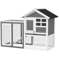 PawHut 48" Weatherproof Wooden Rabbit Hutch With Slant Roof And Screened Outdoor Run, Grey(m-11)