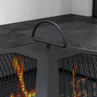 Outsunny Fire Pit Coffee Table with Storage Shelf, Wood-burning Firepit with Spark Screen and Poker, Black(m-9)