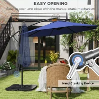 Outsunny 9.6ft Offset Patio Umbrella Garden Hanging Parasol Banana Cantilever Umbrella with Base, Crank, Navy Blue(m-4)