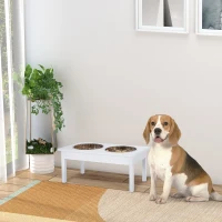 PawHut 23" Wooden Heavy Duty Dog Food Bowls Pet Elevated Feeding Station -White(m-10)