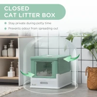 PawHut Top Entry Enclosed Kitty Litter Box with Scoop, Tray, Front Entry, Large Space, Foldable, Portable, Green(m-7)