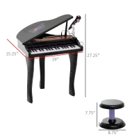Qaba Mini Electronic Musical Piano 37 Key Keyboard Multifunction Kids Toy with Microphone Stool (Black)(m-3)