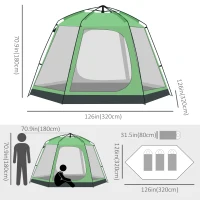 Outsunny 6 People Instant Automatic Camping Tent, 2-Tier Fabric Backpacking Tent with 4 Windows 2 Doors Portable Carry Bag for Fishing Hiking, Green(m-3)