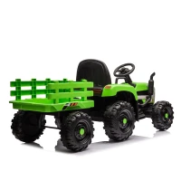 12V Ride-On Tractor with Trailer and Safety Belt, Battery Powered Electric Toy with 3-Speed, USB, MP3, LED Lights, for Kids Aged 3-6, Green(m-11)