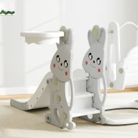 Qaba 4 in 1 Toddler Slide and Swing Set with Climber, Basketball Hoop, Rabbit Themed Kids Playset for Ages 1.5-4, Gray(m-9)