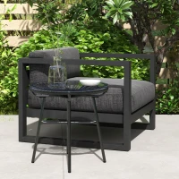 Outsunny Rattan Side Table, Round Outdoor Table, with Round PE Rattan and Tempered Glass Table Top for Patio, Garden, Black(m-8)
