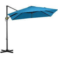 Outsunny 8' x 8' Square Patio Hanging Offset Umbrella with 360° Rotation, Aluminum Outdoor Cantilever Market Parasol, Turquoise(m-2)