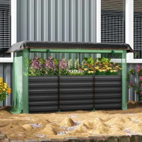 Outsunny Galvanized Steel Planter Box with Crop Cage and Shade Cloth, Raised Garden Bed for Flowers, Veggies and Herbs, Dark Gray(m-10)