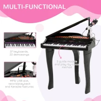Qaba Mini Electronic Musical Piano 37 Key Keyboard Multifunction Kids Toy with Microphone Stool (Black)(m-5)