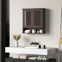 kleankin Medicine Cabinet, Wall-Mounted Bathroom Mirror Cabinet with Double Doors, Open Shelf, and Adjustable Shelf, Modern Bathroom Wall Cabinet, Dark Brown(m-7)