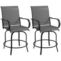 Outsunny Outdoor Bar Stools Set of 2, 360° Swivel Bar Height Chairs, 26.8" x 29.5" x 48.4", Grey(m-2)