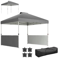 Outsunny 10' x 10' Pop Up Canopy Tent with 2 Half Sidewalls, UV50+ Height Adjustable Instant Sun Shelter, Dark Grey(m-11)