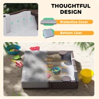 Qaba Kids Sandbox with Cover, 4 Corner Seats, Bottom Liner for Backyard, Garden, Outdoor, 47" x 47" x 9", Dark Brown(m-5)