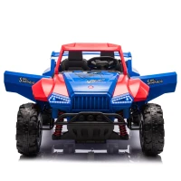 24V 2-Seater Kids Ride On Electric Car with Parent Control, Police Car Design Ride on Toys with Bluetooth, MP3, USB/TF, LED Lights, Blue+Red(m-1)