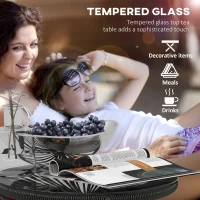 Outsunny Rattan Side Table, Round Outdoor Table, with Round PE Rattan and Tempered Glass Table Top for Patio, Garden, Black(m-4)