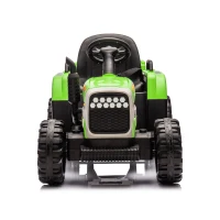 12V Ride-On Tractor with Trailer and Safety Belt, Battery Powered Electric Toy with 3-Speed, USB, MP3, LED Lights, for Kids Aged 3-6, Green(m-1)