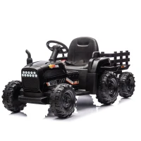24V Remote Ride-On Tractor with Trailer, 3-Speed Adjustable, Battery Powered Electric Toy with USB, MP3, Bluetooth, LED Lights, for Kids, Black(m-12)