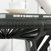 Outsunny Rattan Side Table, Round Outdoor Table, with Round PE Rattan and Tempered Glass Table Top for Patio, Garden, Black(m-7)