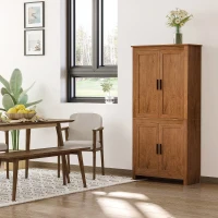 HOMCOM 64" Kitchen Pantry Cabinet, Freestanding Storage Cabinet with 4 Doors, 3 Adjustable Shelves, Oak(m-1)