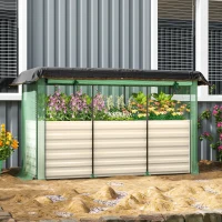 Outsunny Galvanized Steel Planter Box with Crop Cage and Shade Cloth, Raised Garden Bed for Flowers, Veggies and Herbs, Beige(m-10)