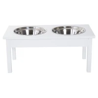 PawHut 23" Wooden Heavy Duty Dog Food Bowls Pet Elevated Feeding Station -White(m-7)