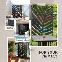 Outsunny Metal Outdoor Privacy Screen, 48" x 78" H Decorative Outdoor Divider with Stand and Expansion Screws, Freestanding Privacy Panel for Garden Backyard Deck Pool, Banana Leaf(m-6)