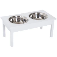 PawHut 23" Wooden Heavy Duty Dog Food Bowls Pet Elevated Feeding Station -White(m-11)