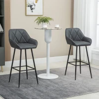 HOMCOM Retro Bar Stools Set of 2, Bar Chairs with Footrest, 30" (76 cm.) Kitchen Stools with Backs and Steel Legs, for Kitchen Island and Home Bar, Grey(m-1)