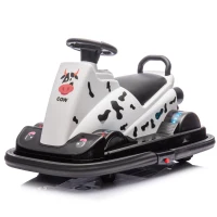 12V Kids Ride On Bumper Car with 360° Rotation, Sound Effects, LED Lights, and Customizable Stickers for Ages 3-5, 30" L x 21" W x 19" H, White(m-11)