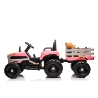 24V Battery Powered Electric Toy with 3-Speed Adjustable and Remote Control, Ride-On Tractor with Trailer, USB, MP3, LED Lights, for Kids, Pink(m-12)