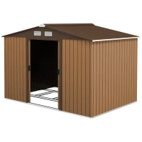 Outsunny 9' x 6' Outdoor Storage Shed, Garden Tool Metal Shed with Foundation Kit, Double Lockable Door, Air Vents and Sloping Roof, for Backyard, Patio, Lawn, Yellow(m-11)