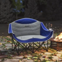 Outsunny Padded Folding Camp Chair for Adults, Double Camping Chair with Armrests, Cup Holders, Carry Bag for Outdoor, Blue(m-10)