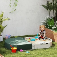 Outsunny Kids Sandbox with Cover, Seat, Sandbox Outdoor for Backyard, Cream White(m-1)