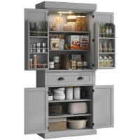 HOMCOM 71" Kitchen Pantry Cabinet with LED Lights, 6 Door Shelves, a Drawer and 4 Adjustable Shelves, Gray(m-11)