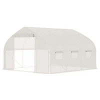Outsunny 11.5' x 10' x 6.5' Walk-in Tunnel Greenhouse, Green House with Zippered Mesh Door, 7 Mesh Windows & Roll-up Sidewalls, Upgraded Gardening Plant Hot House with Galvanized Steel Hoops, White(m-11)