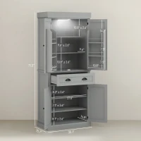 HOMCOM 71" Kitchen Pantry Cabinet with LED Lights, 6 Door Shelves, a Drawer and 4 Adjustable Shelves, Gray(m-3)