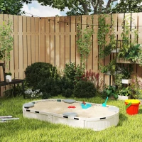 Outsunny Kids Sandbox with Cover, Seat, Sandbox Outdoor for Backyard, Cream White(m-8)