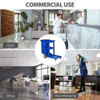 HOMCOM Commercial Janitorial Cart with 3 Tier Shelves Professional Cleaning Trolley with Rubbish Bag with Lid and Mop Mount for Hotel, Restaurant, Office,  47.75"x20"x39.25", Blue(m-7)