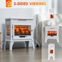 HOMCOM 24" Electric Fireplace Stove, 1000W/1500W Freestanding Fireplace Heater with Overheat Protection, Remote Control, White(m-4)