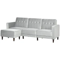 HOMCOM Upholstered L-Shaped Sofa Bed, Reversible Sectional Recliner Sofa Set, Velvet-Feel Sleeper Futon with Footstool, Grey(m-11)