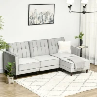 HOMCOM Upholstered L-Shaped Sofa Bed, Reversible Sectional Recliner Sofa Set, Velvet-Feel Sleeper Futon with Footstool, Grey(m-2)