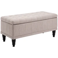 HOMCOM Storage Ottoman, Linen Fabric End of Bed Bench with Soft Close Lid, Button Tufted Storage Bench for Living Room, Entryway or Bedroom, 42" x 17" x 19", Beige(m-11)